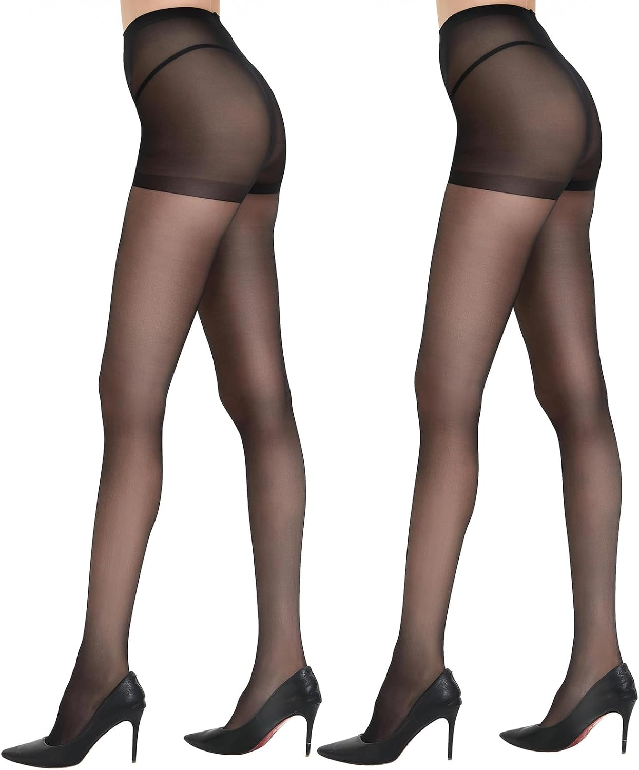 DUCMODA Womens 20D Ultra Sheer Pantyhose, Control Top High Waist Tights for Women, Silky Nylon Stocking with Reinforced Toe