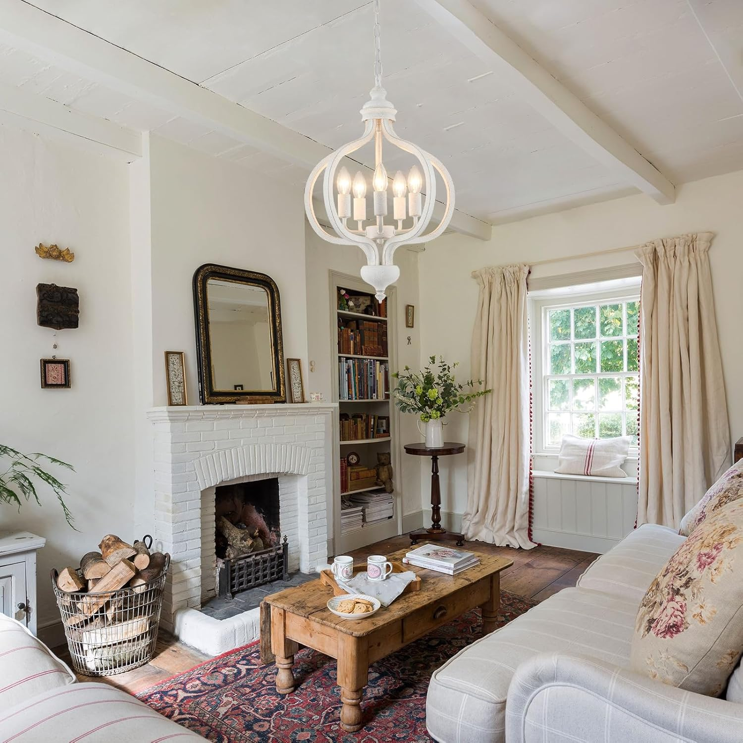 WTUOING White Chandeliers 5 Lights Vintage French Country Chandelier for Living Room Bedroom Kitchen Hallway image number 3