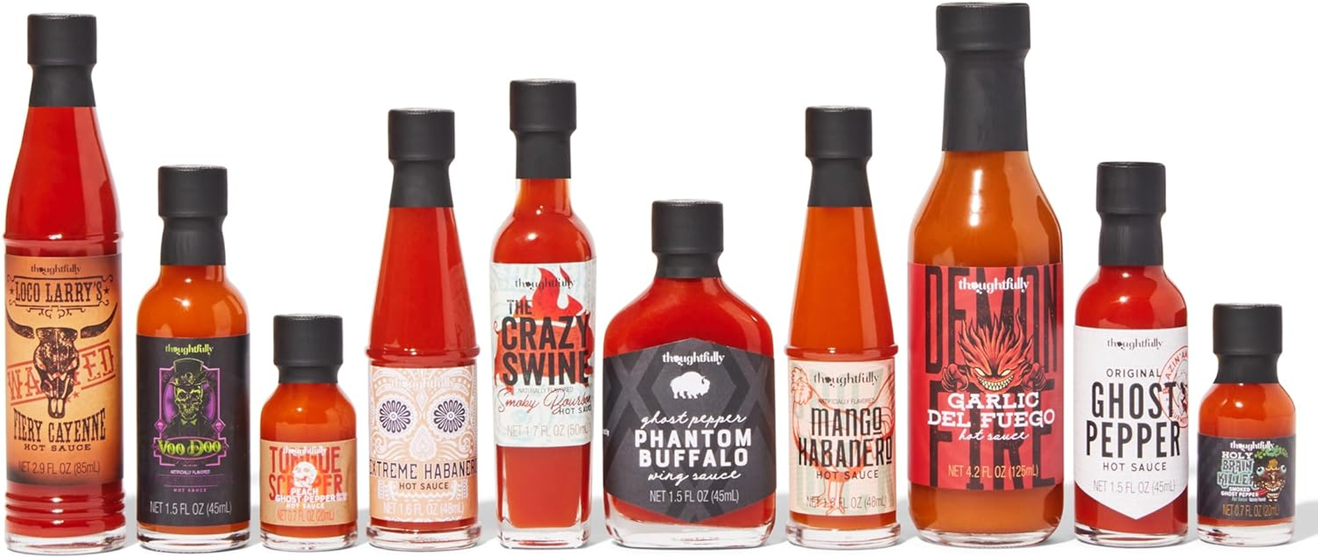 Thoughtfully Gourmet, Hot Sauce Challenge Set, Hot Sauce Variety Pack Includes Hot Sauces from Mild to Extreme Flavors, Unique Gifts for Men, Set of 10