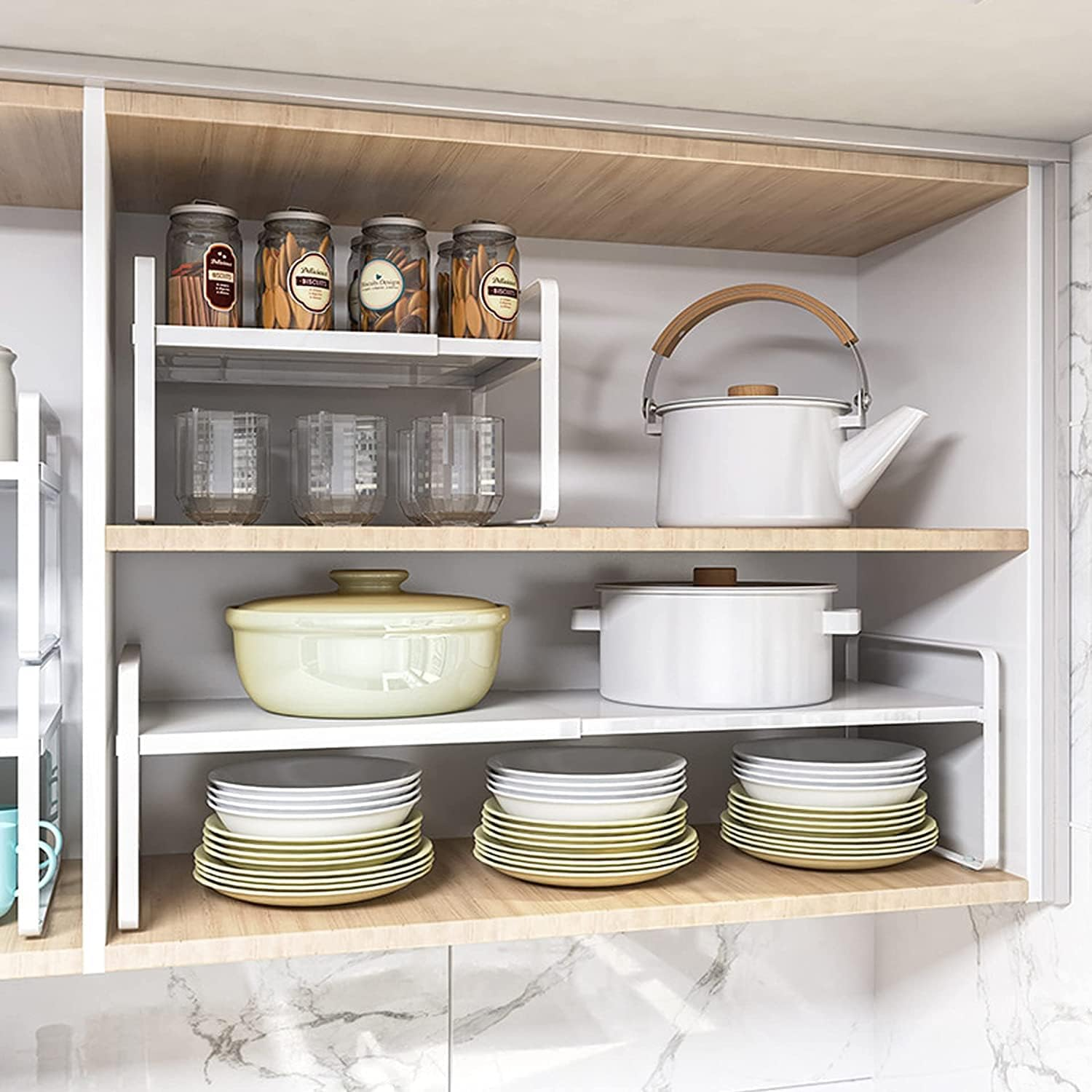 NOAEOU Expandable Countertop Organizer Shelf, Cupboard Stand Kitchen Spice Rack,Cabinet Pantry Shelf, Organization and Storage for Kitchen Bathroom (White) image number 3