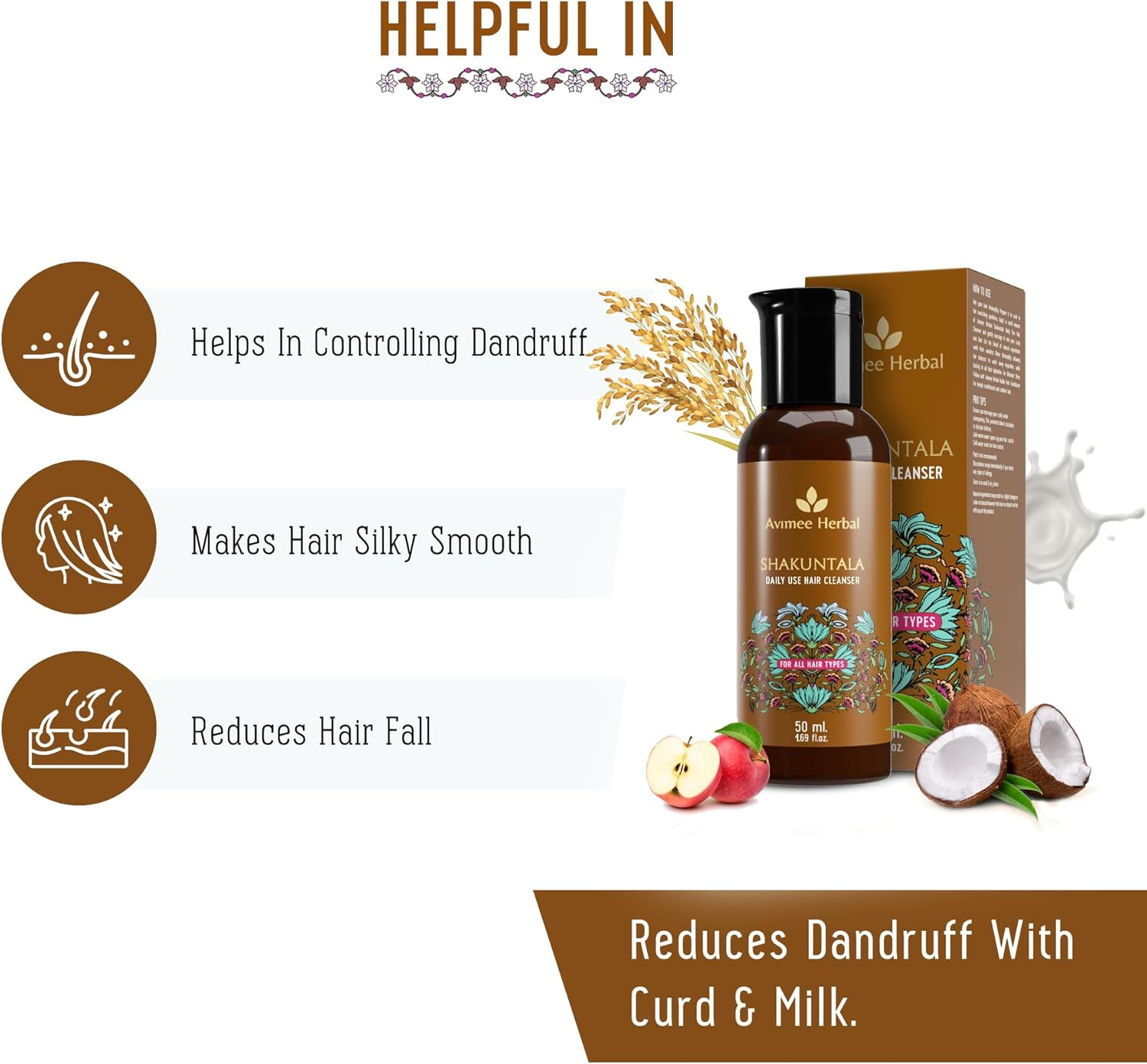 AVIMEE Herbalshakuntala Hair Cleanser anti Dandruff Shampoo | 50Ml | for Silky, Shiny & Smooth Hair | with Aloe Vera, Apple Cider, Rice & Keratin Protein