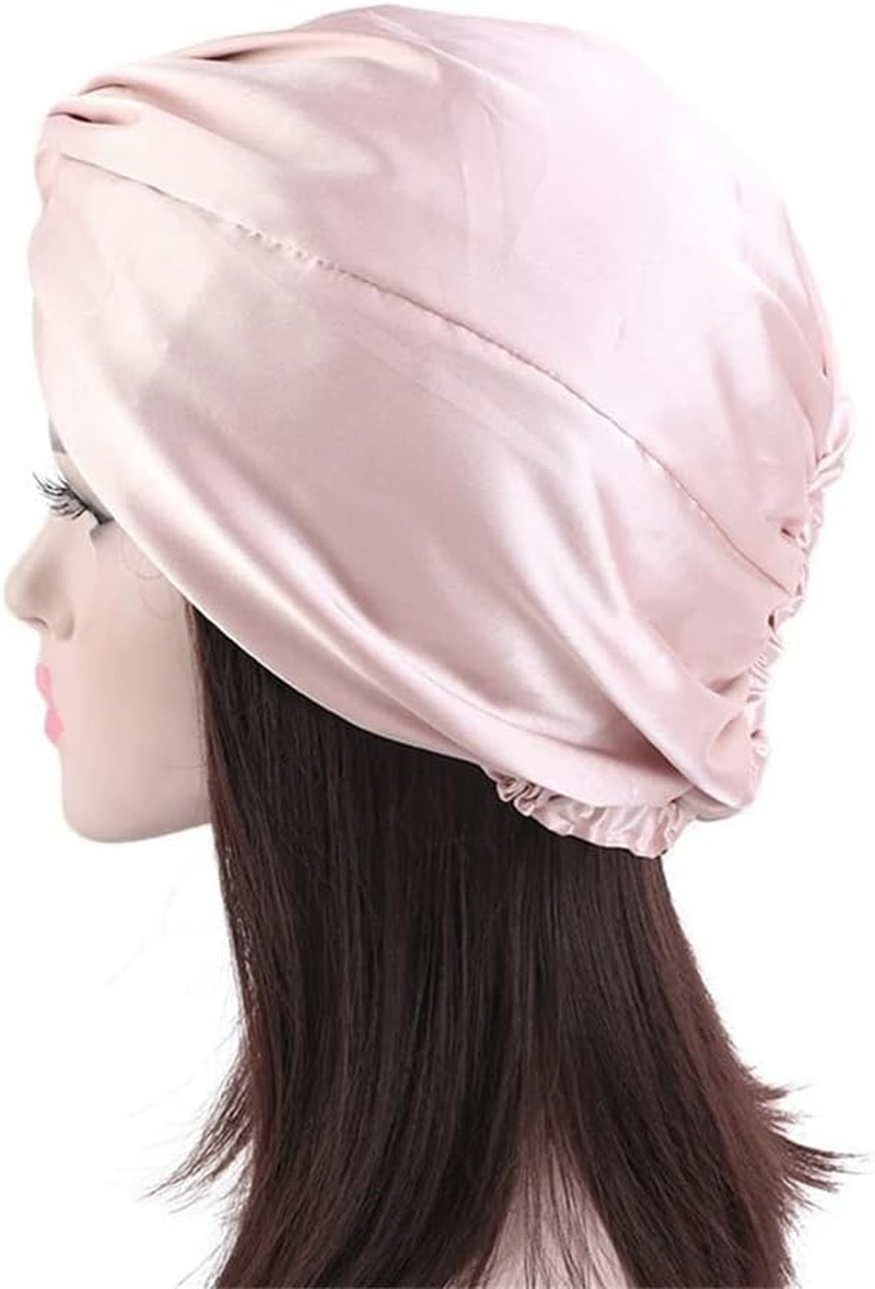 BIGTEDDY Soft Silk Night Cap Care Bonnet Double-Layer Sleeping Cap Hair Styling Black