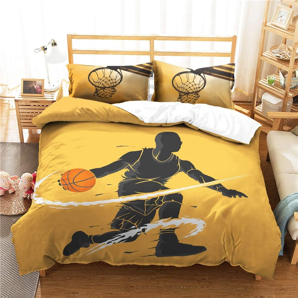 Basketball Duvet Cover Set for Single Double King Size Bed, Morbuy 3D Sport Printed Microfiber Bedding Sets Duvet Set Quilt Case with Pillowcase (140X210Cm,Navy Shooting) image number 2