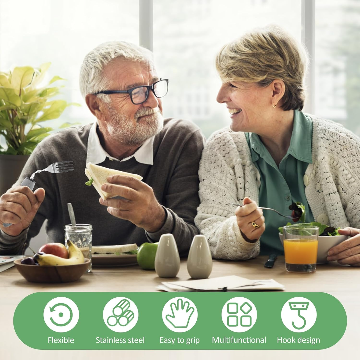 5Pcs Adaptive Utensil Set Stainless Steel Adaptive Cutlery Set Easy to Grip Bendable Weighted Utensil Portable Bendable Silverware for Elderly Hand Tremors