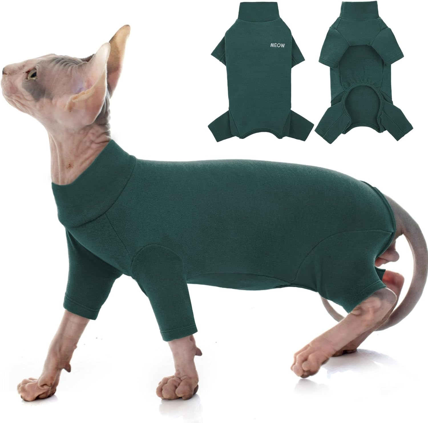 Cat Onesie, Cat Recovery Suit Kitten Clothes Extra Small Kitten Recovery Suit(Dark Green, XS)