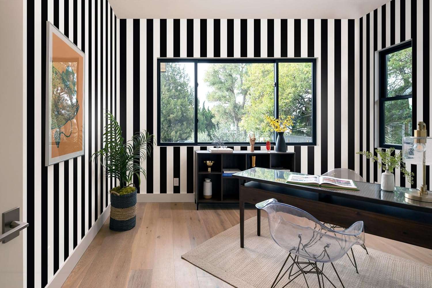 Guvana 472.4"X17.7" Striped Peel and Stick Wallpaper Black and White Self-Adhesive Wallpaper Removable Contact Paper Waterproof Wall Paper for Livingroom Cabinets Shelves Drawer Liner Decor Vinyl Roll image number 6