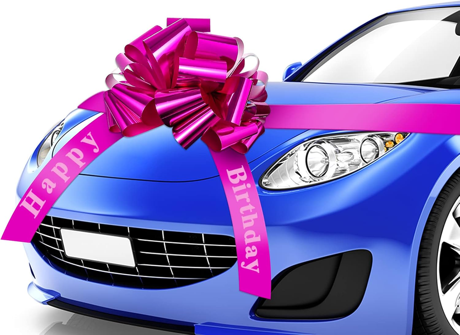 Happy Birthday Car Bow Big Car Ribbon Bow Large Gift Wrapping Bow Giant Bow for Car Decorative Huge Pull Bow for Christmas Party Birthday Car Decoration (Magenta,20 Inches) image number 2