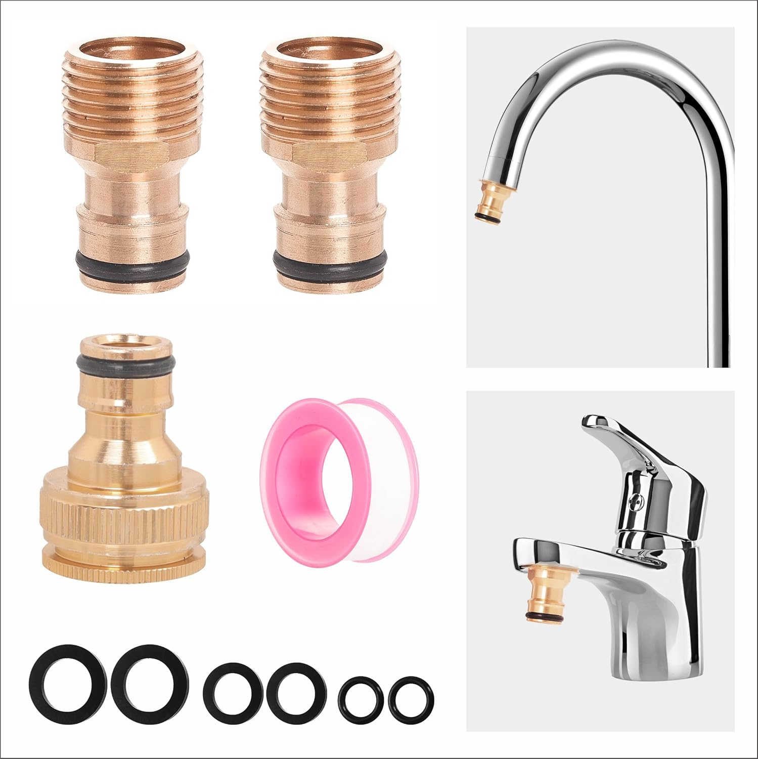 Brass Garden Hose Tap Connector,2Pcs 1/2 Inch Brass Male Threaded Tap Connector for Hose Pipe,1Pcs 1/2 Inch&3/4 Inch 2-In-1 Female Threaded Faucet Adapter Hosepipe Fittings