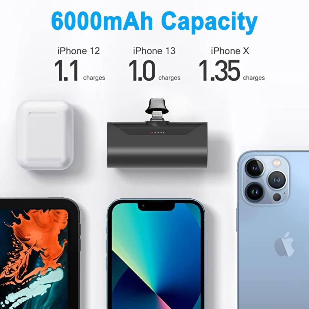 Mini Power Bank 6000Mah PD 20W Fast Charging Built-In Plug for Iphone Ultra-Compact Pocket Charger Cute Battery Pack Portable Power Bank Compatible with Iphone 14/13/12 Airpods and More (Black)