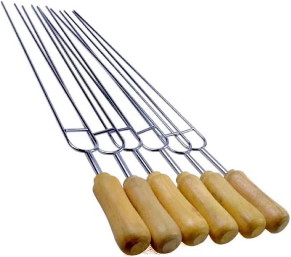 U Shape Stainless Steel BBQ Skewers, Kabob Skewer with Wood Handle Roast Needle Sticks, Double Prong Skewers-U-Shaped Barbecue Needle Chicken Wing Fork for BBQ Cookware Campfire Grill Cooking image number 3