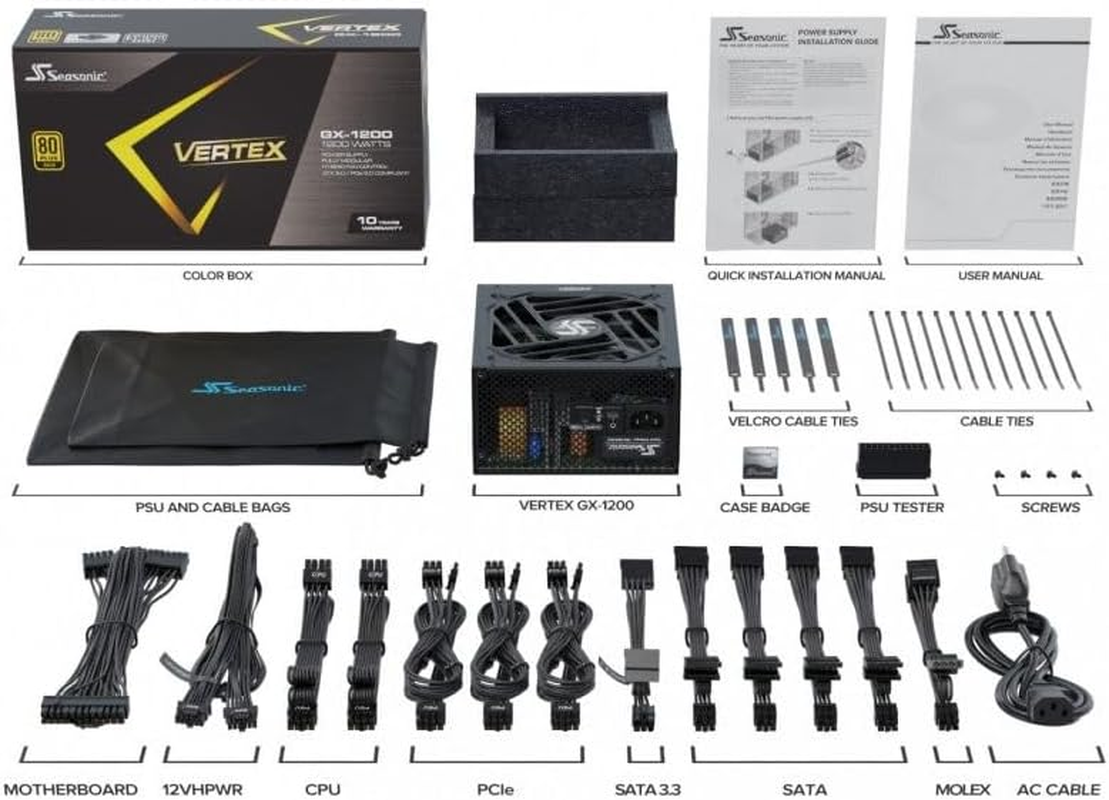 Seasonic Vertex 1200W (GX-1200) 80 plus Gold Modular PSU ATX 3.0 image number 2