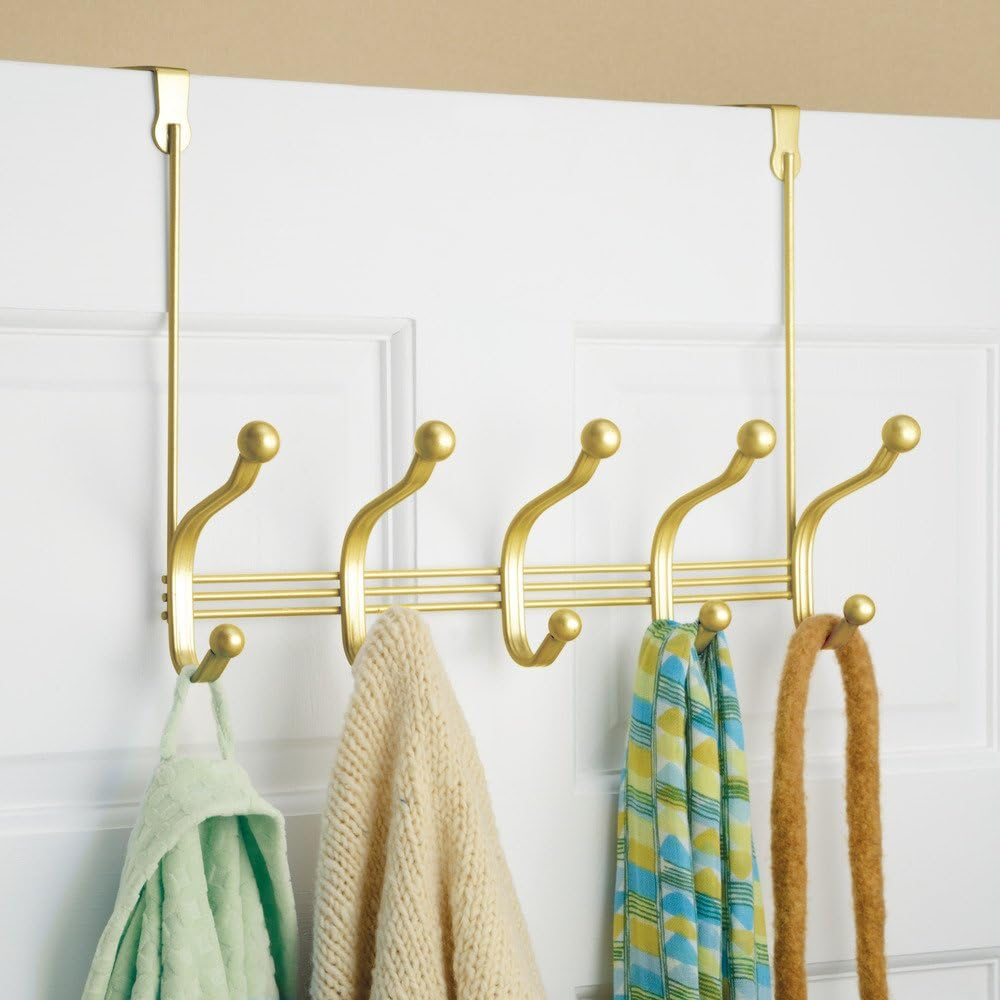 Interdesign York Lyra over the Door 10-Hook Rack for Coats, Hats, Robes, Towels - Pearl Brass image number 2