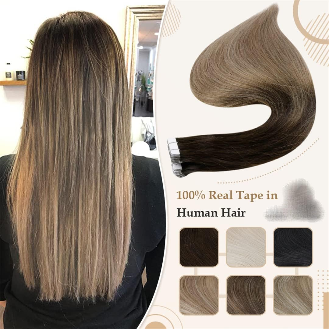 Natural Human Hair Tape in Real Remy Human Hair Extensions Straight Skin Weft Invisible Seamless for Woman 3 8 22 14 Inches 40 Pcs image number 1