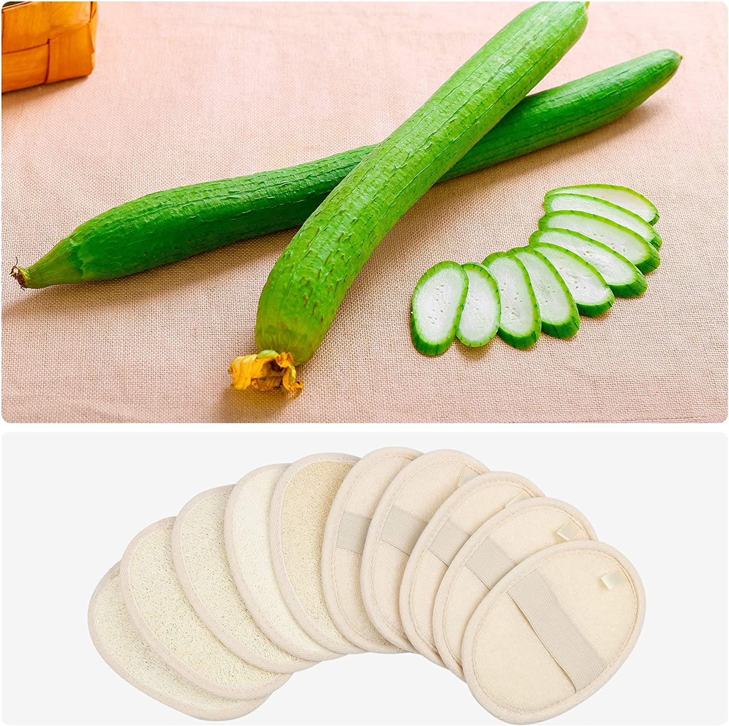 10-Pack Exfoliating Loofah Sponge Pads - Natural Luffa & Terry Cloth, Body Scrubbers for Shower & Bath Mooerca image number 6