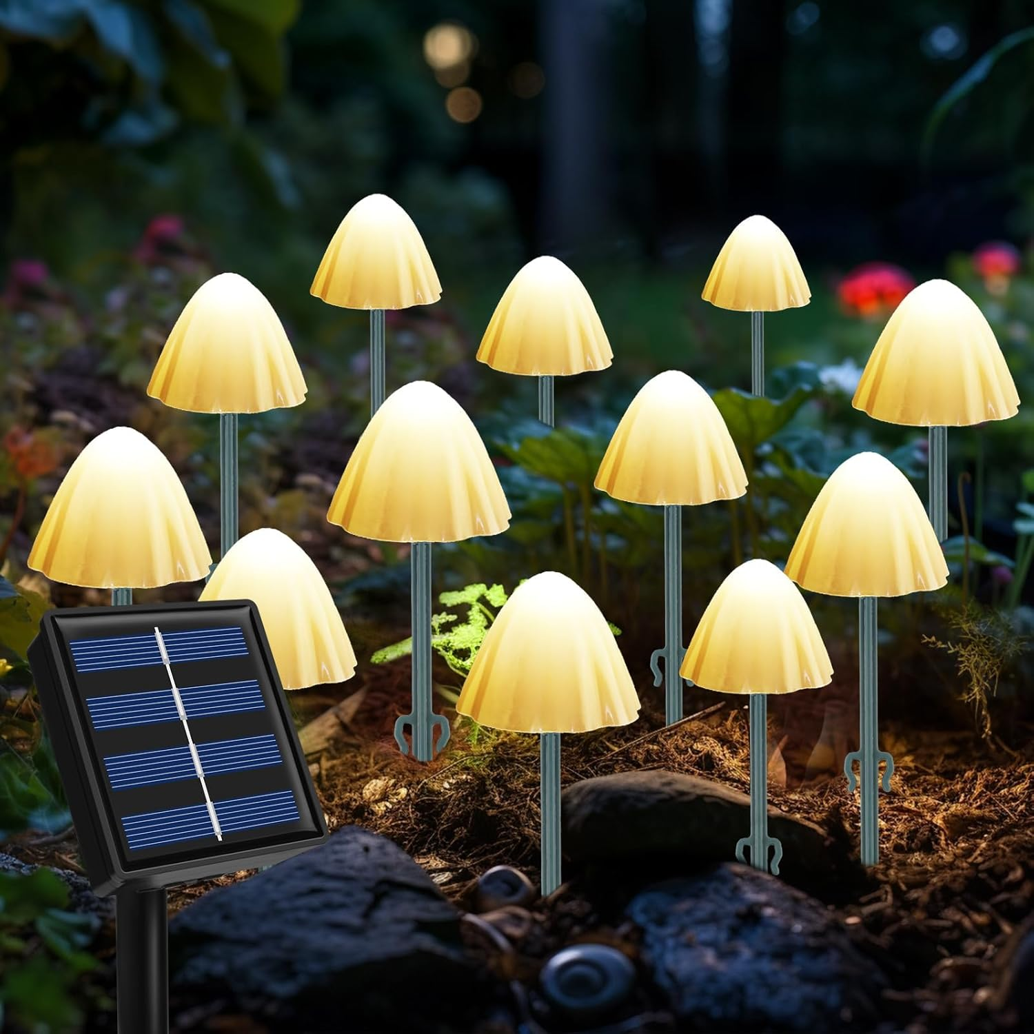 Ninonly Solar Mushroom Lights - 5M 20 LED Garden Lights Outdoor, 8 Modes Waterproof Fairy Ornaments, Pathway Decoration for Path, Lawn, Yard, Landscape Decor image number 4