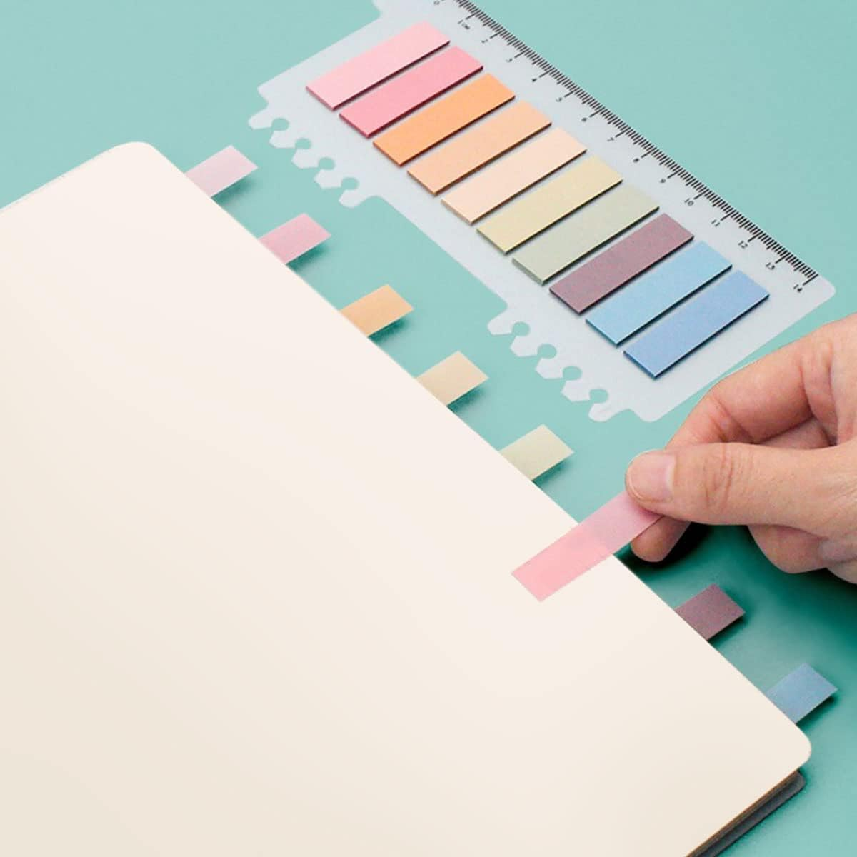 US 1200Pcs Sticky Note Tabs 60 Colors Writable Page Sticky Notes Waterproof PET Page Markers with Ruler Transparent Self-Adhesive Classify File Label Memo Stickers for Office School(Morandi) image number 1