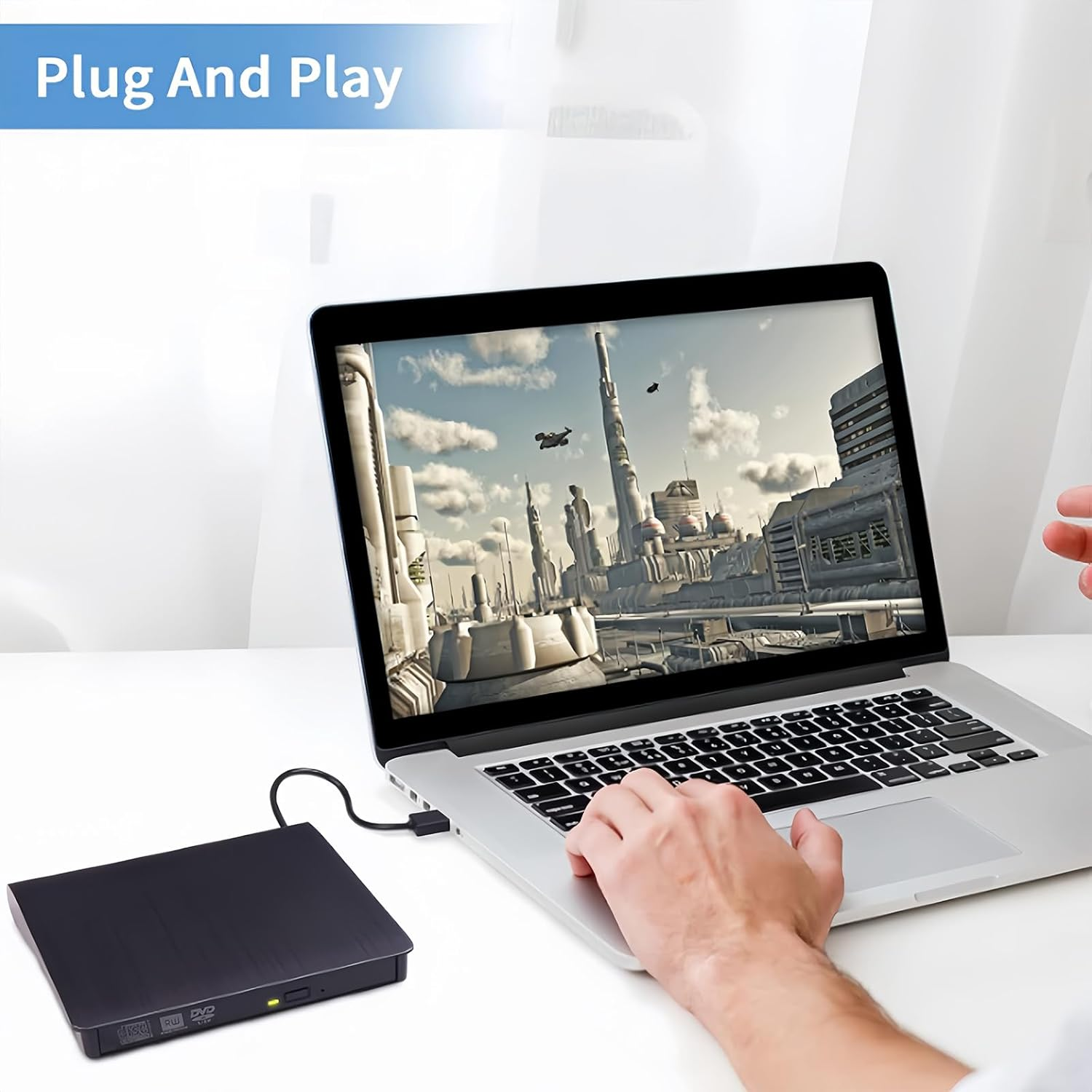 External CD/DVD Drive, USB 3.0 & Type-C Portable CD Burner - External DVD Drive for Laptop/Desktop, Compatible with Windows, Macbook, Linux - Slim External CD Drive for Laptops & Desktops image number 5