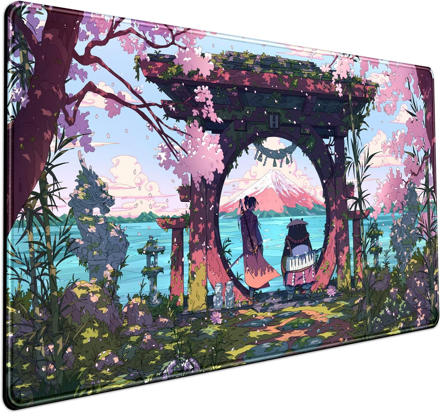 Pink Japan Desk Pad Anime Gaming Green Mouse Large for Computer Pc Laptop Office Decor Women, Keyboard Stitched Edges Non-Slip Rubber Mat (31.5X15.7 In) image number 6