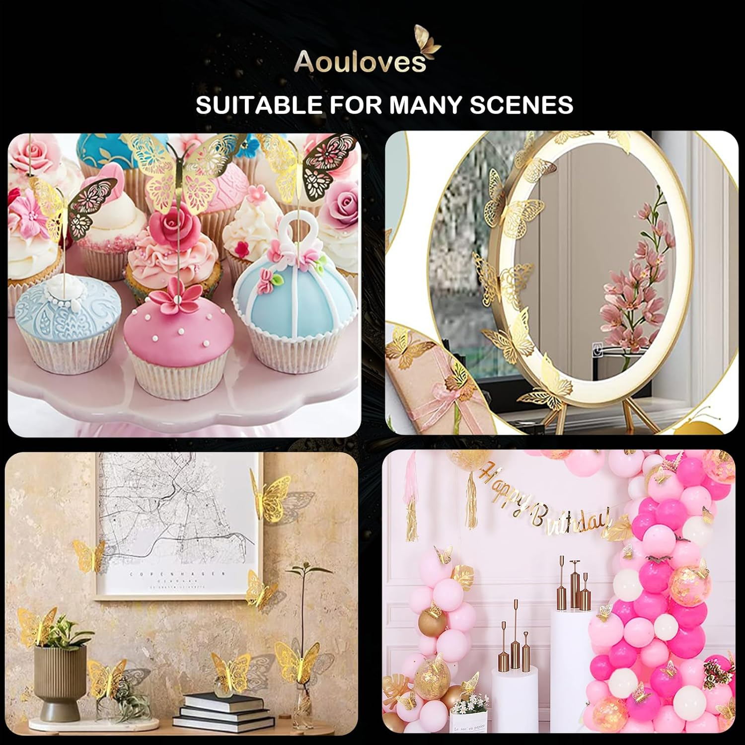 72Pcs 3D Butterfly Wall Decor Stickers, Gold Butterfly Decorations 3 Styles,Butterfly Decorations Butterfly Party Cake Decorations 3D Butterfly Stickers Decals for Girls Kids Baby Bedroom (Gold) image number 3