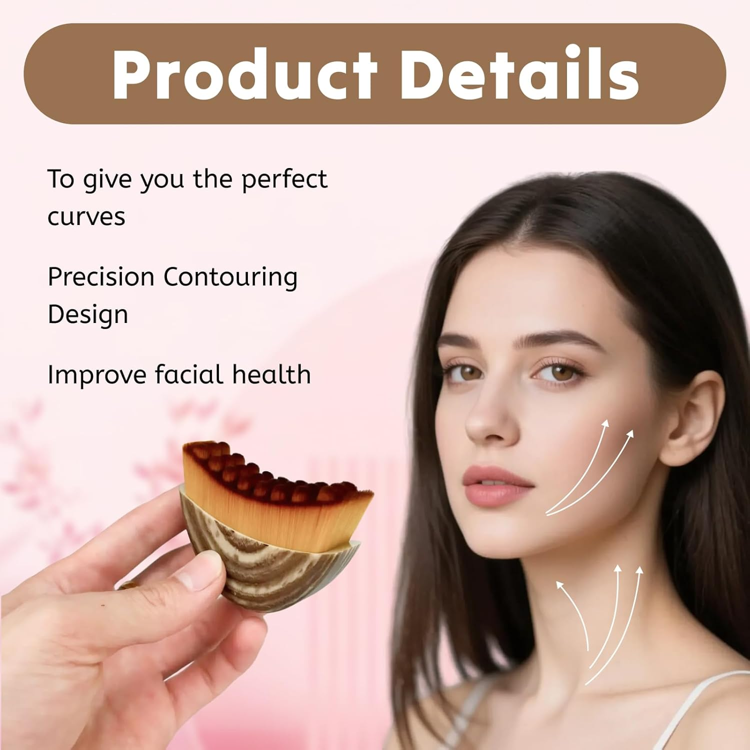 1PC Professional Lymphatic Drainage Face Brush Contoured Dry Brushing Massage Tool for Jawline Sculpting, Puffiness Reduction Glowing Skin Ultra Soft Bristles for Facial Chin Massage image number 1