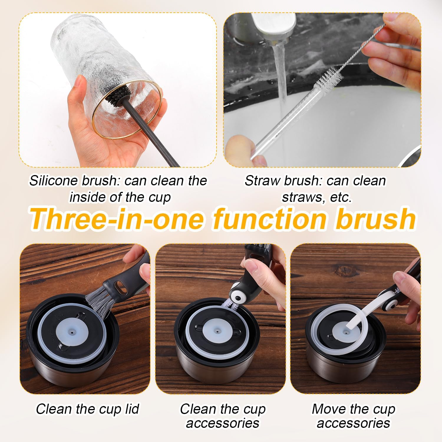 7Pcs Water Bottle Brush Kit, Silicone Bottle Cleaning Brush with Long Handle Straw Cleaner Multifunctional Cup Lid Brush Clean Accessories for Owala Freesip 24Oz/32Oz/40Oz image number 1