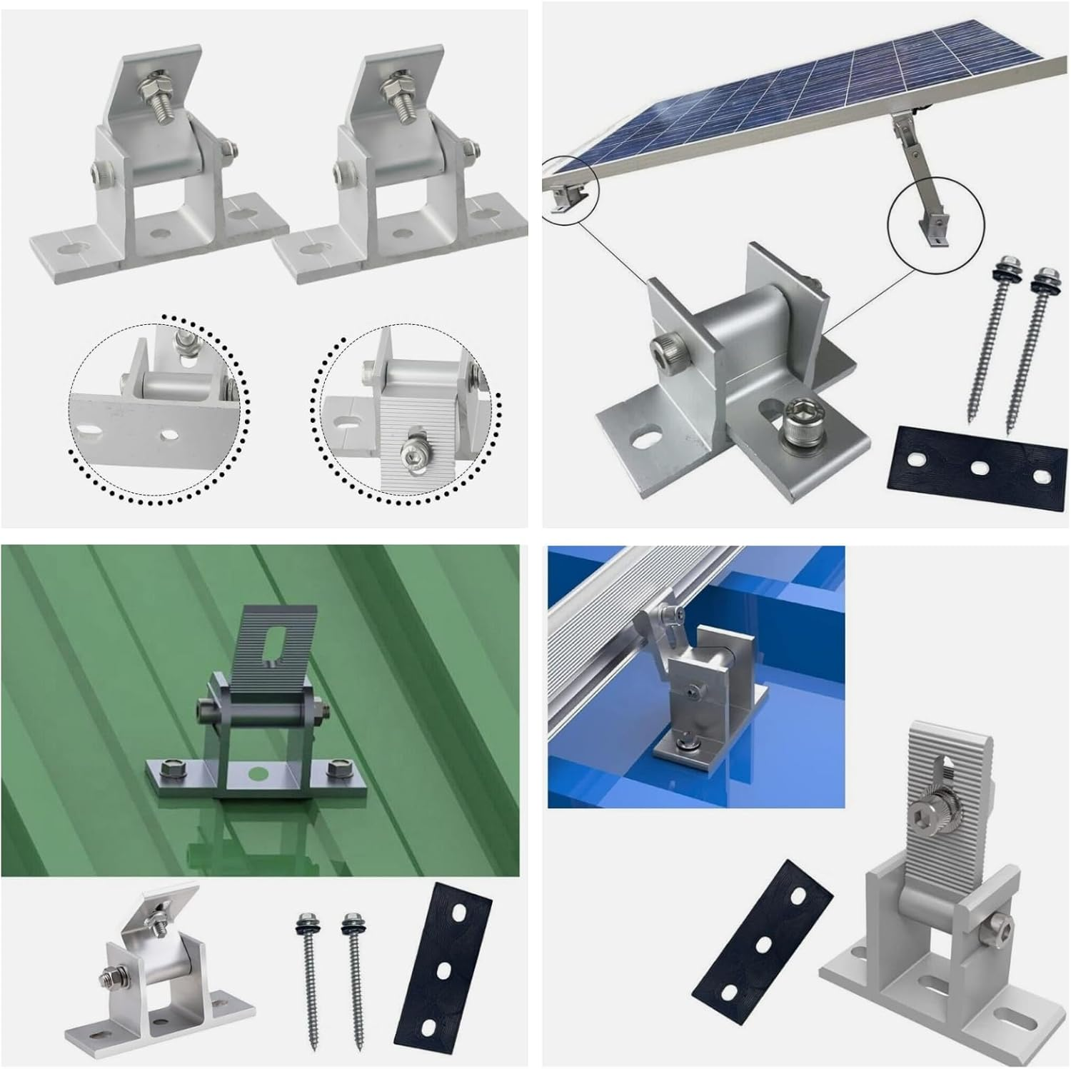 KUGONTC 4Set Adjustable Solar Panel Tilt Mount Bracket Base, Tilt Angle 10&deg;-60&deg; Flat Roof Mount Holder, RV Solar Panel Mounts Clamp, Solar Panel Roof Panel Stand image number 3