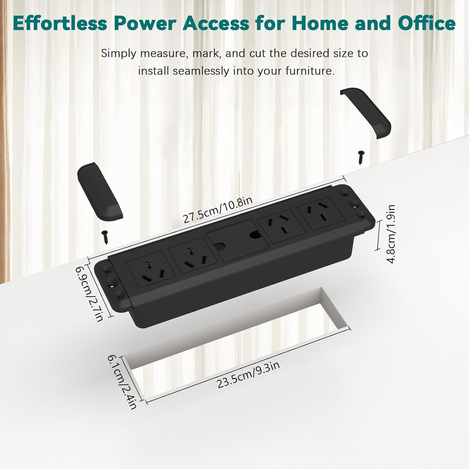 Embedded Desk Power Strip, Flush Mount Extension Cord Flush Outlet Extension Cord with Cable Access Hole, 2500W AU Plug Furniture Power Strip for Conference Table, Office Workstation, 1.8M image number 3