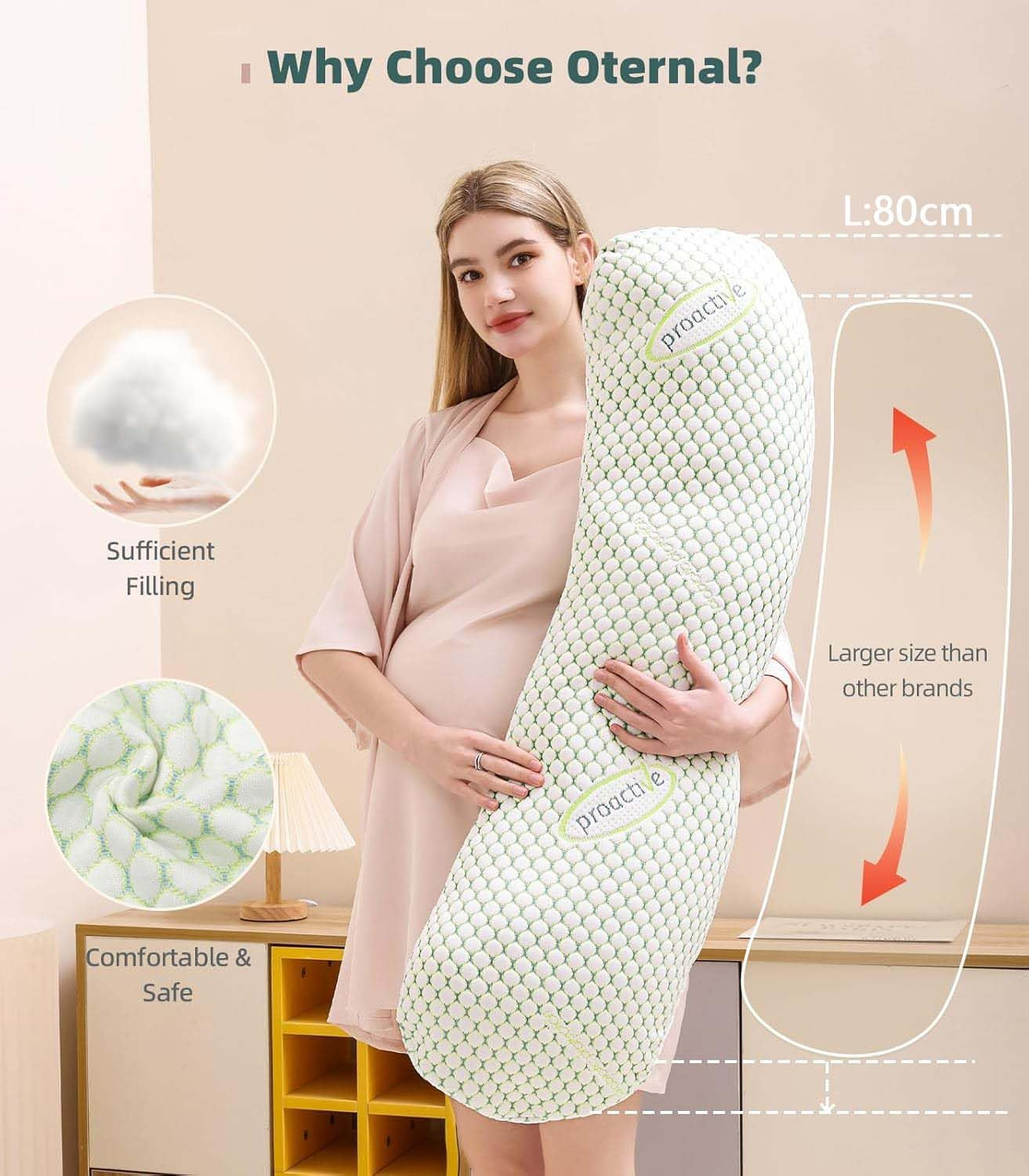 Comfortable Pregnancy Pillow for Expecting Mothers - Soft Body Support for Back, HIPS, and Legs with Detachable & Adjustable Cover (Green) image number 2