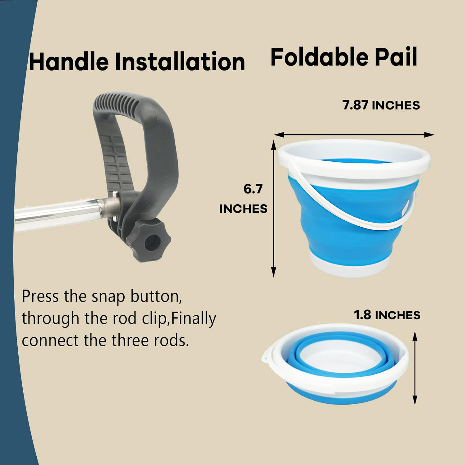 Sand Fleas Rake, Stainless Steel Sand Sifter, Detachable 47 Inches Long Handle, Collapsible Shark Tooth Sifter for Beach,Sand Crab Catcher with Foldable Pail . image number 1