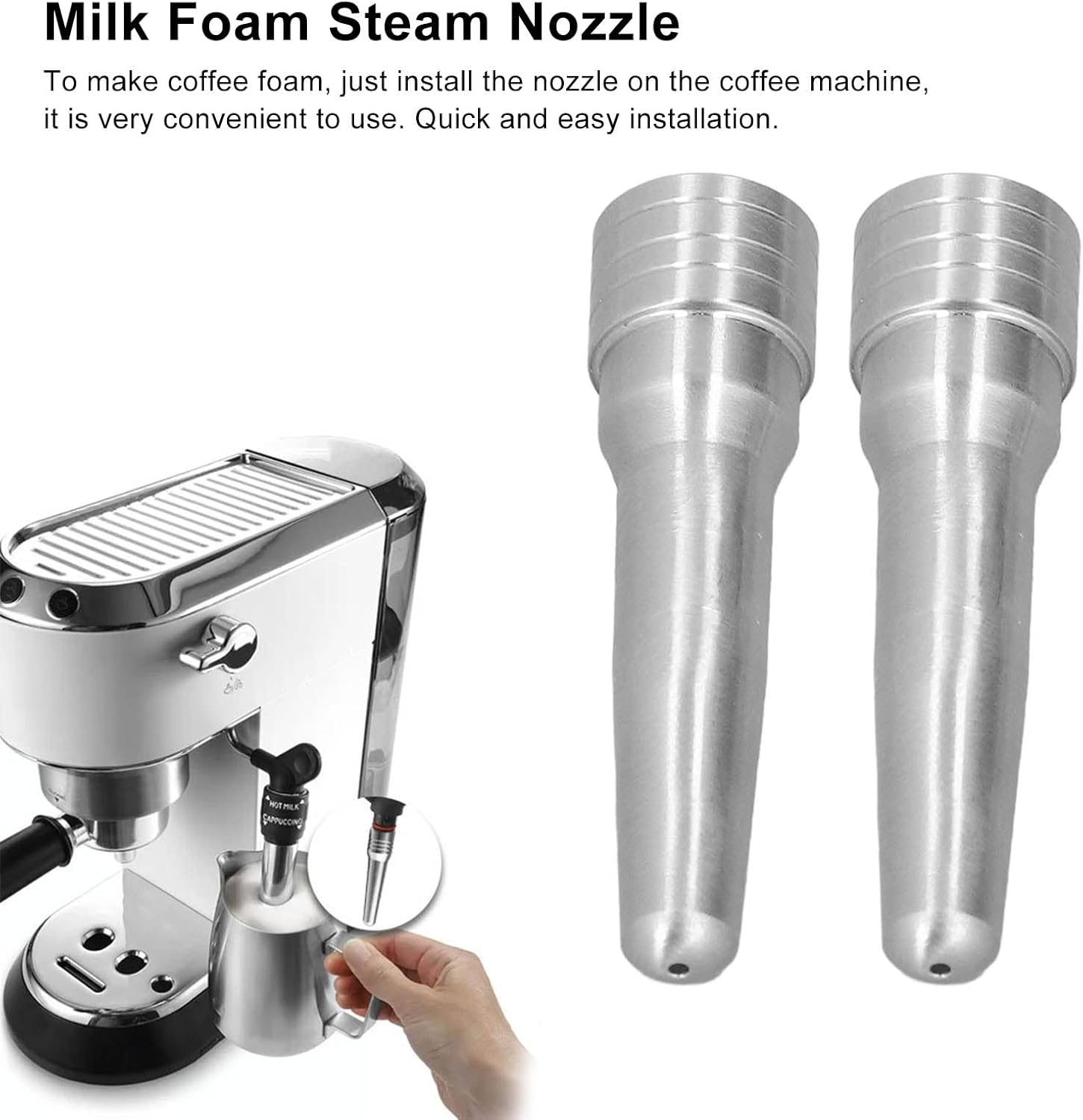 2Pcs Reusable Durable Coffee Machine Spout Espresso Coffee Machine Replacement Milk Foam Steam Nozzle, Stainless Steel Milk Foam Steam Nozzle for Home Kitchen Cafe Milk Tea Shop image number 2