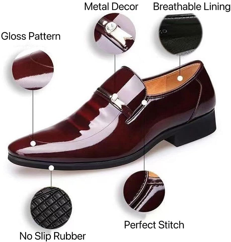 Men'S Dress Shoes Oxford Formal Classic Business Shoes Casual Wedding Faux Patent Derby Shoe image number 6