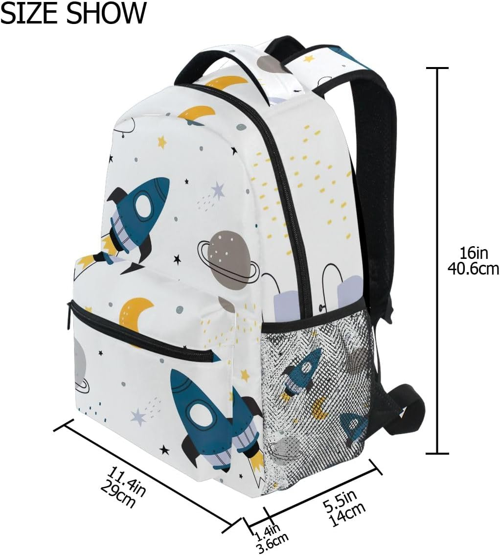 GAIGEO Black Space Rockets Planets Backpack School, Adjustable Straps 15L Boys Backpacks Ages 8-10 with Name Tag Easy Care, S image number 6