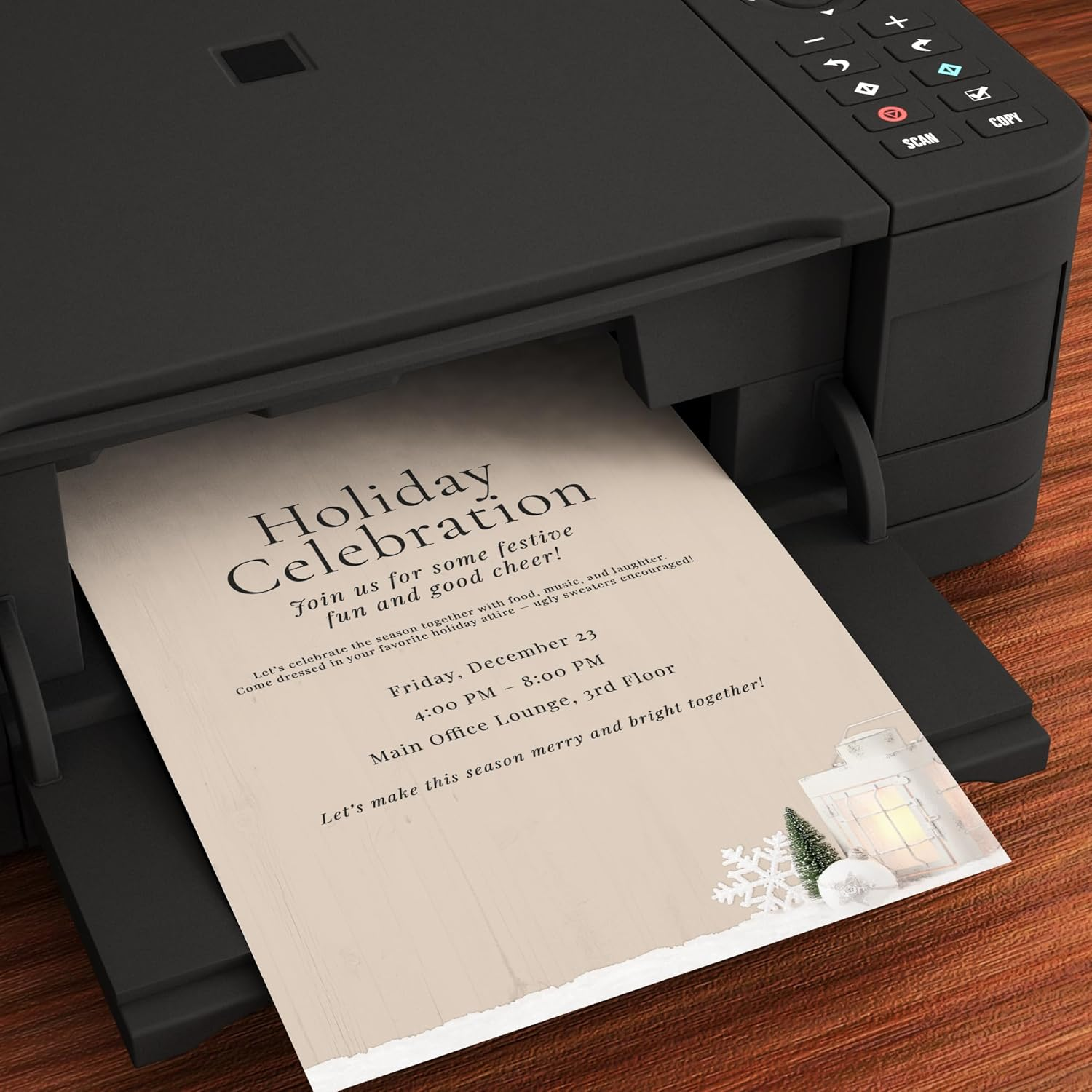 Lantern over Snow Christmas Stationery Paper - 80 Sheets of Letterhead for Winter & Holiday Events