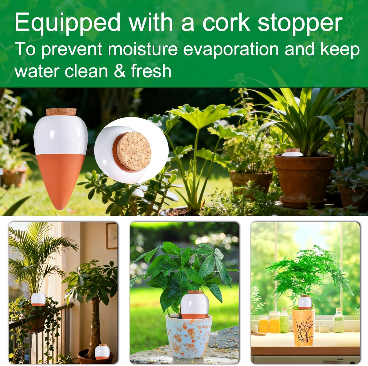 4 Pack Plant Self Watering Spike, 320 Ml Terracotta Watering Spikes with Lid, Self Watering Devices with Slow Release System for Vacation, Auto Olla Plant Waterer for Indoor, Outdoor, Garden, Office