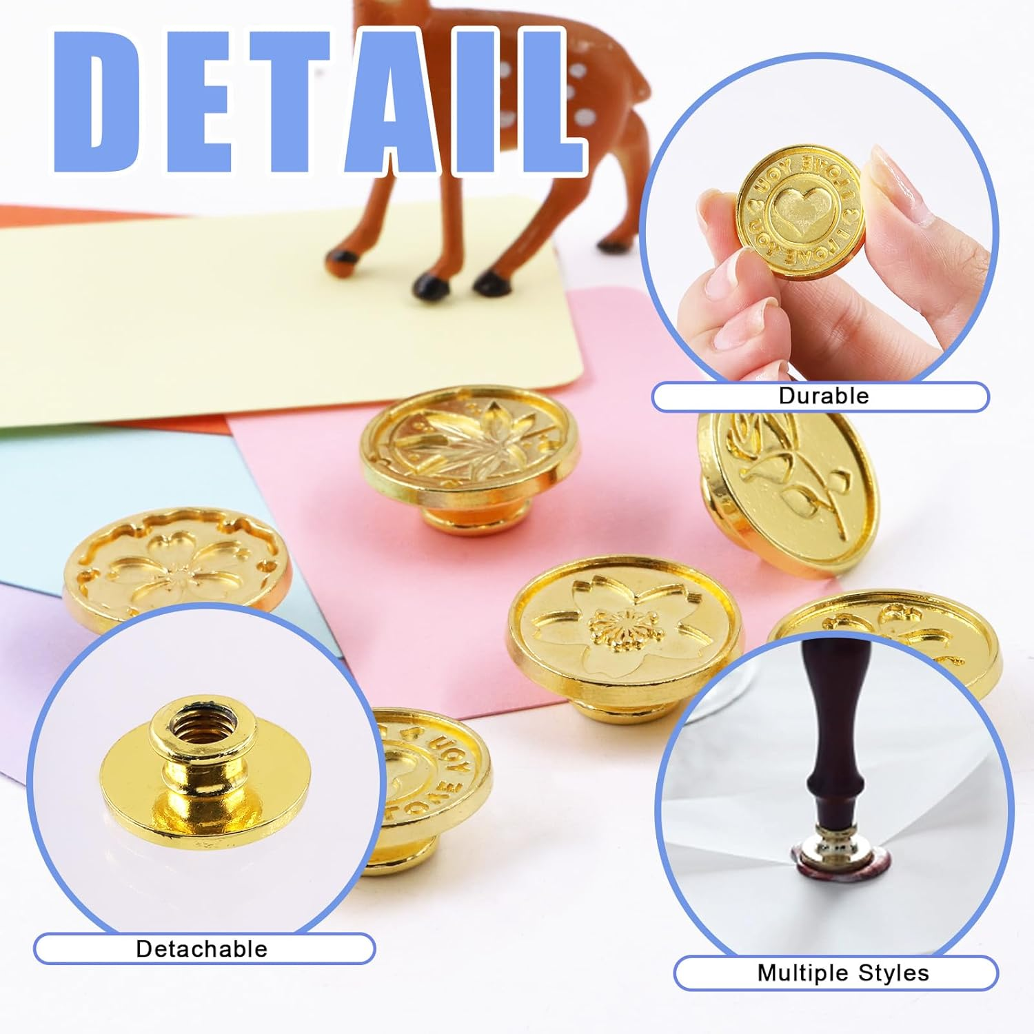 Glarks 24Pcs Wax Sealing Stamp Set, Assorted Removable Sealing Wax Stamp Heads for Wedding Invitations, Cards Envelopes, Snail Mails, Wine Packages, Wrapping image number 5