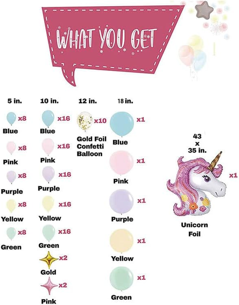Premium 16Ft Unicorn Balloons Arch Kit with Giant Unicorn Foil, Star - Pastel Rainbow Unicorn Balloon Garland Kit - Unicorn Birthday Decorations for Girls - Unicorn Party image number 1