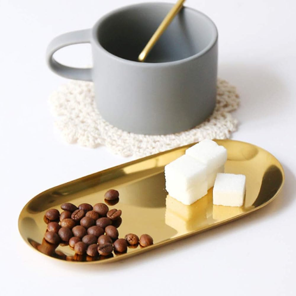 JZS Stainless Steel Tray, 3 Pack Towel Tray Metal Storage Organizer Trays Dish Plate Jewelry Dish Cosmetics Bathroom Clutter Serving Platter Small Storage Trays Oval Plate(Rose Gold) image number 3