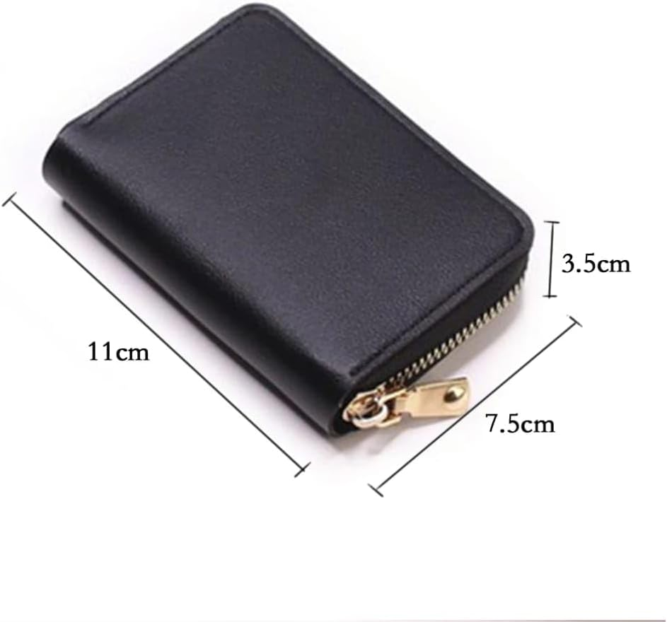 20 Cards Portable Leather Card Holder, Credit Card Bank Card ID Card Holder with a Lots of Space,Easy to Carry Leather Small Business Card Case for Woman and Men with a Full around Zipper - Black image number 2