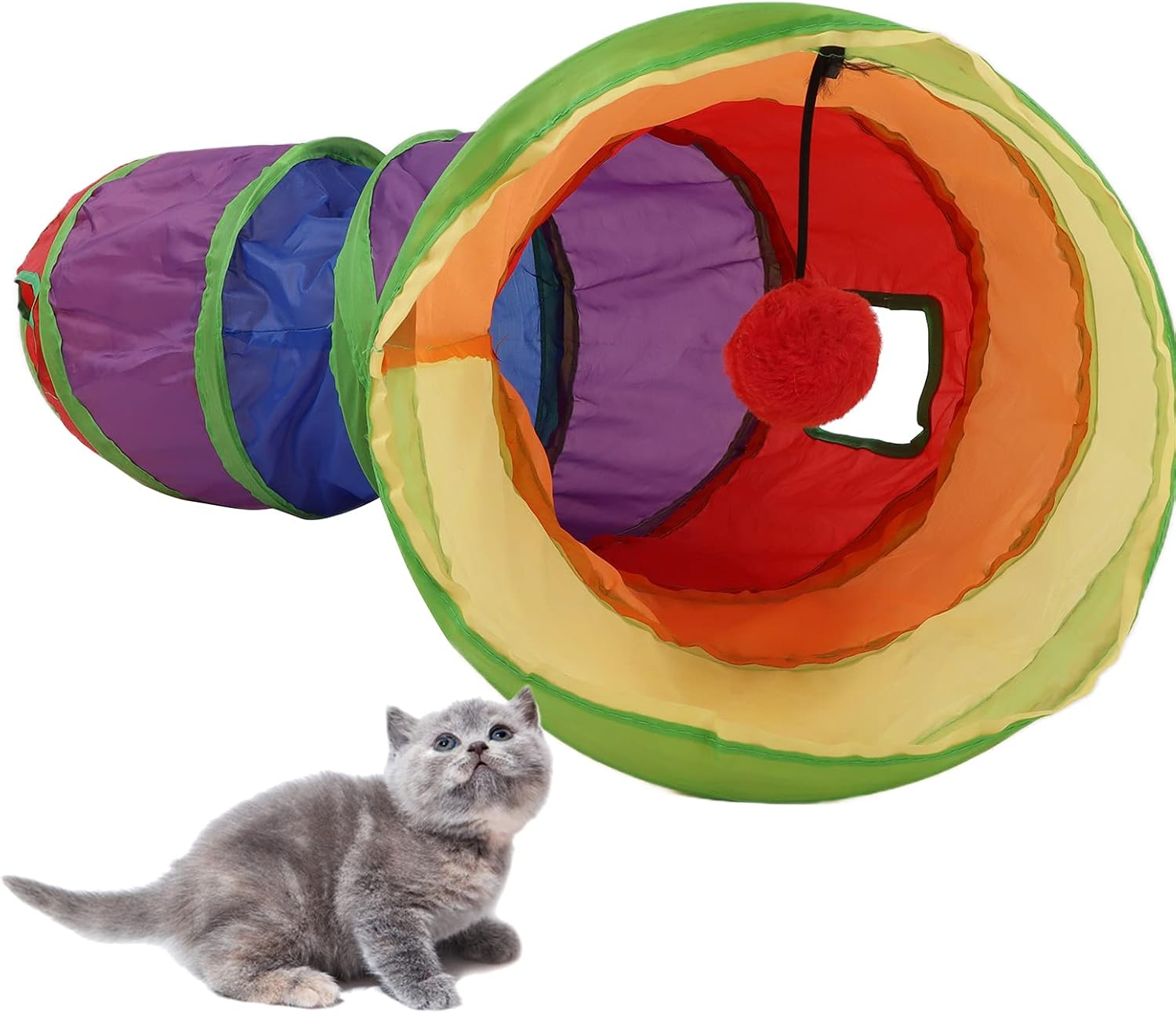SOULONG Pet Play Tunnel Tube, Pet Tunnel Foldable Cat Dot Tent Collapsible Cat Toy Tube with Interactive Ball and 4 Doors for Kittens Rabbits and Other Small Animals