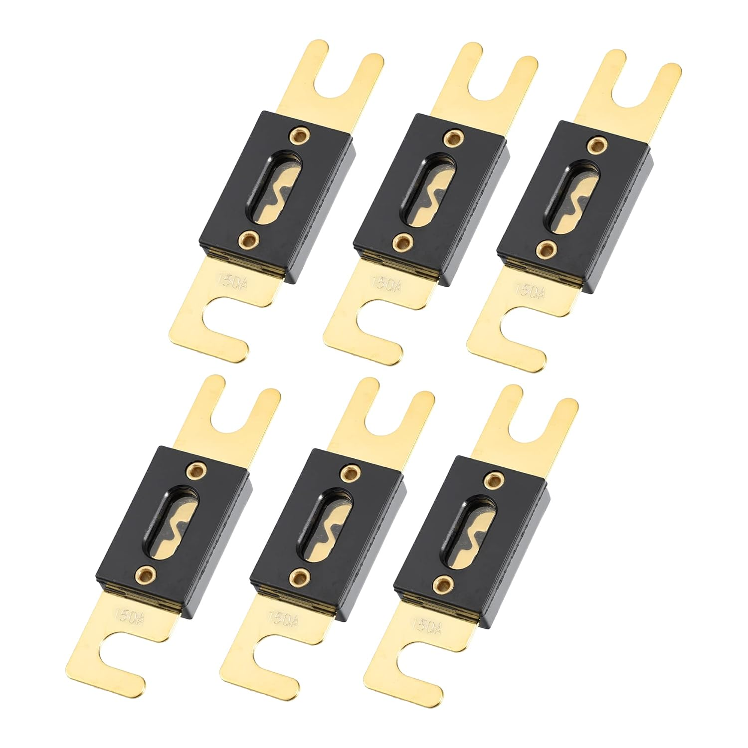 X AUTOHAUX 6Pcs 150A Gold Tone Plated ANL Fuse Universal Fit for Inverters Car Vehicle Truck Audio for Car image number 1