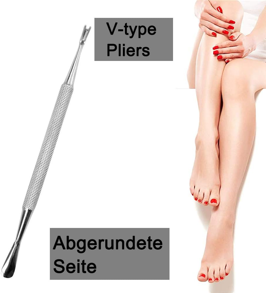 2 X Double Head Cuticle Knife V-Blade & Pro Cuticle Pusher Spatula Pusher, Nail Tool for Cleaning Dirt Silver for Professional Fingers and Toenail Care image number 2