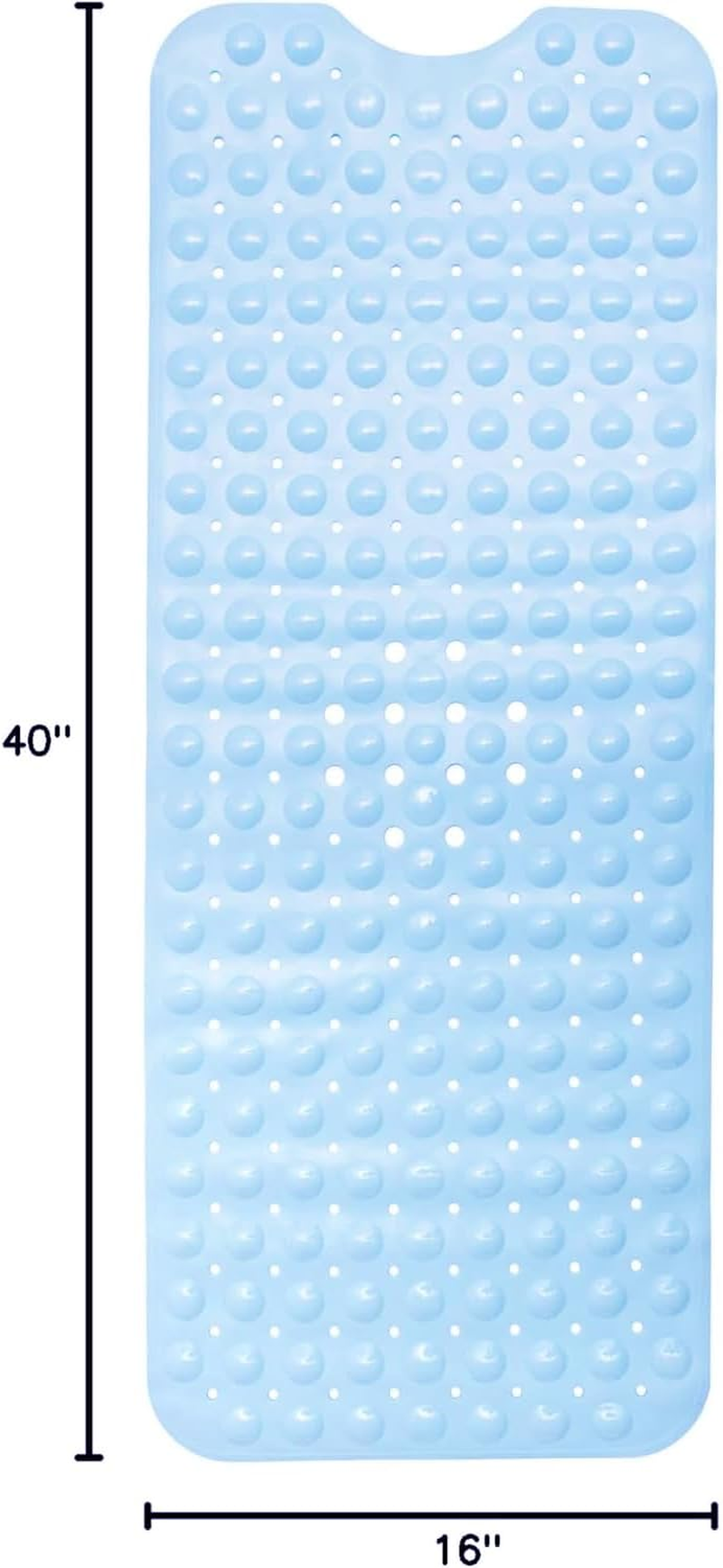Mumoo Bear Bathtub and Shower Mats, Non Slip 40 X 16 Inch Extra Long Bathtub Mat, Machine Washable Bathmat with Drain Holes, Suction Cups for Bathroom Floor -Light Blue