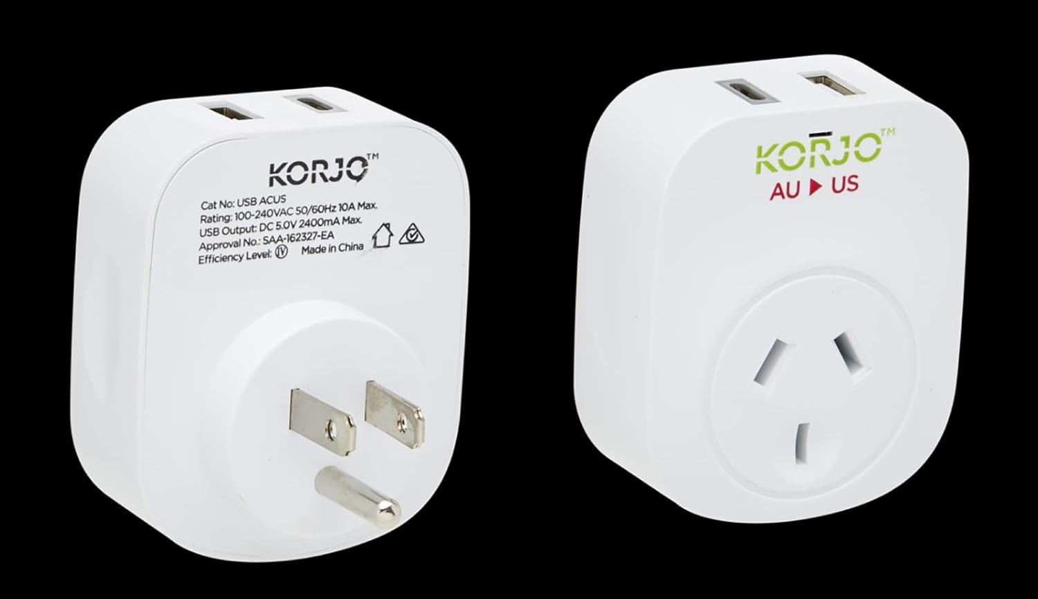 Korjo USB A&C & Power Adaptor - US, White image number 1