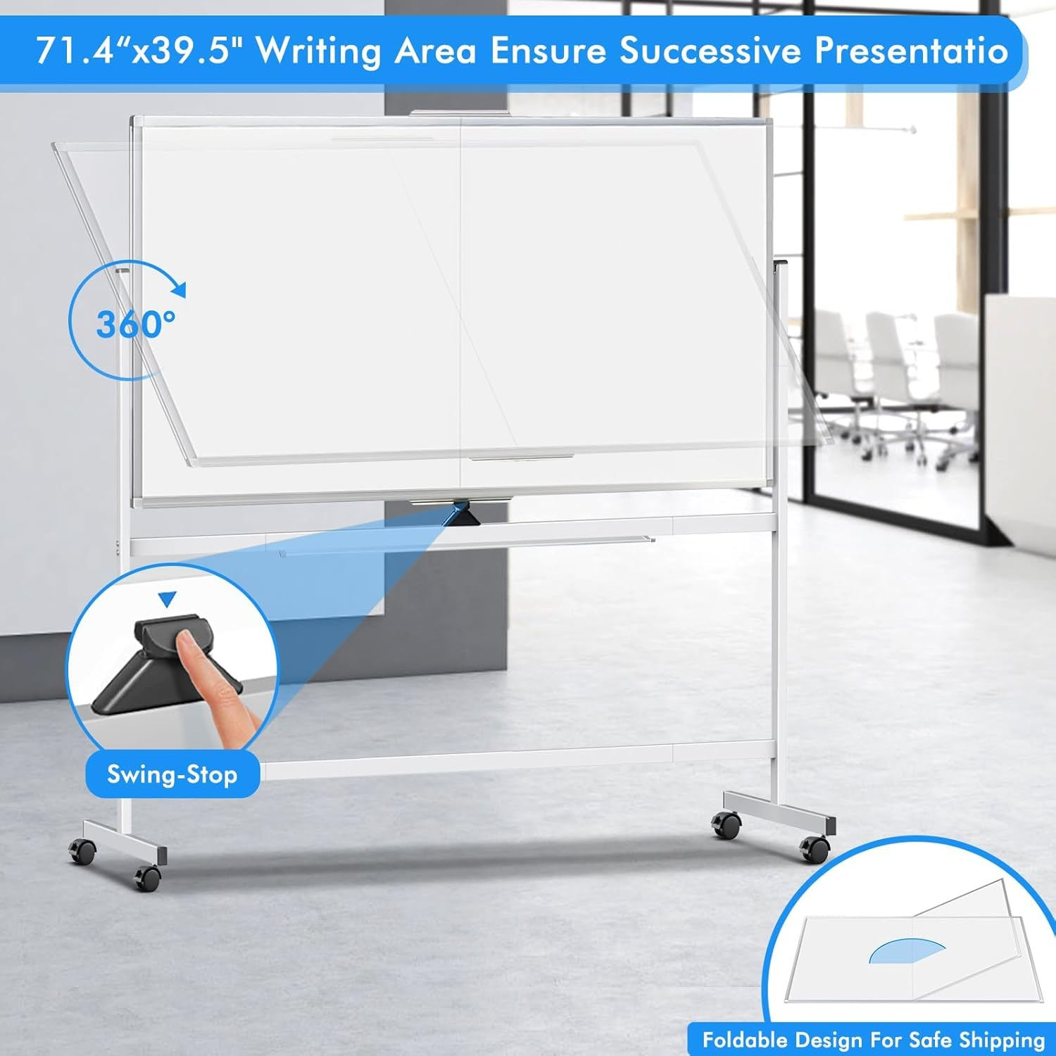 Rolling Magnetic Whiteboard, 120 * 90Cm Large Double-Sided White Board Dry Erase on Wheels, Giant Magnetic White Board Standing for Office, School, Home Office, Homeschool image number 1