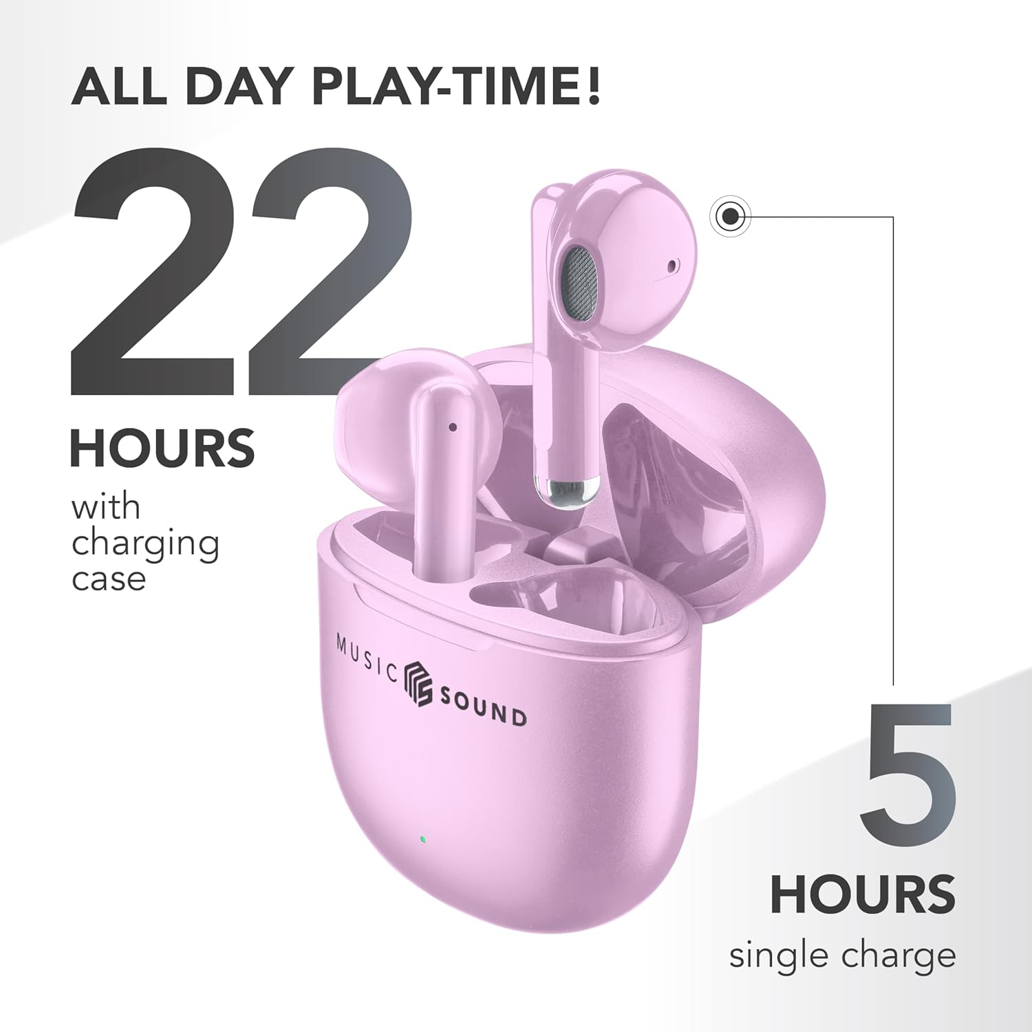 Music Sound - Breeze Wireless Bluetooth Earphones with Coloured Case and Touch Control, up to 20 Hours Playback Time, Automatic Pairing, Capsule Design, Compact and Portable image number 1