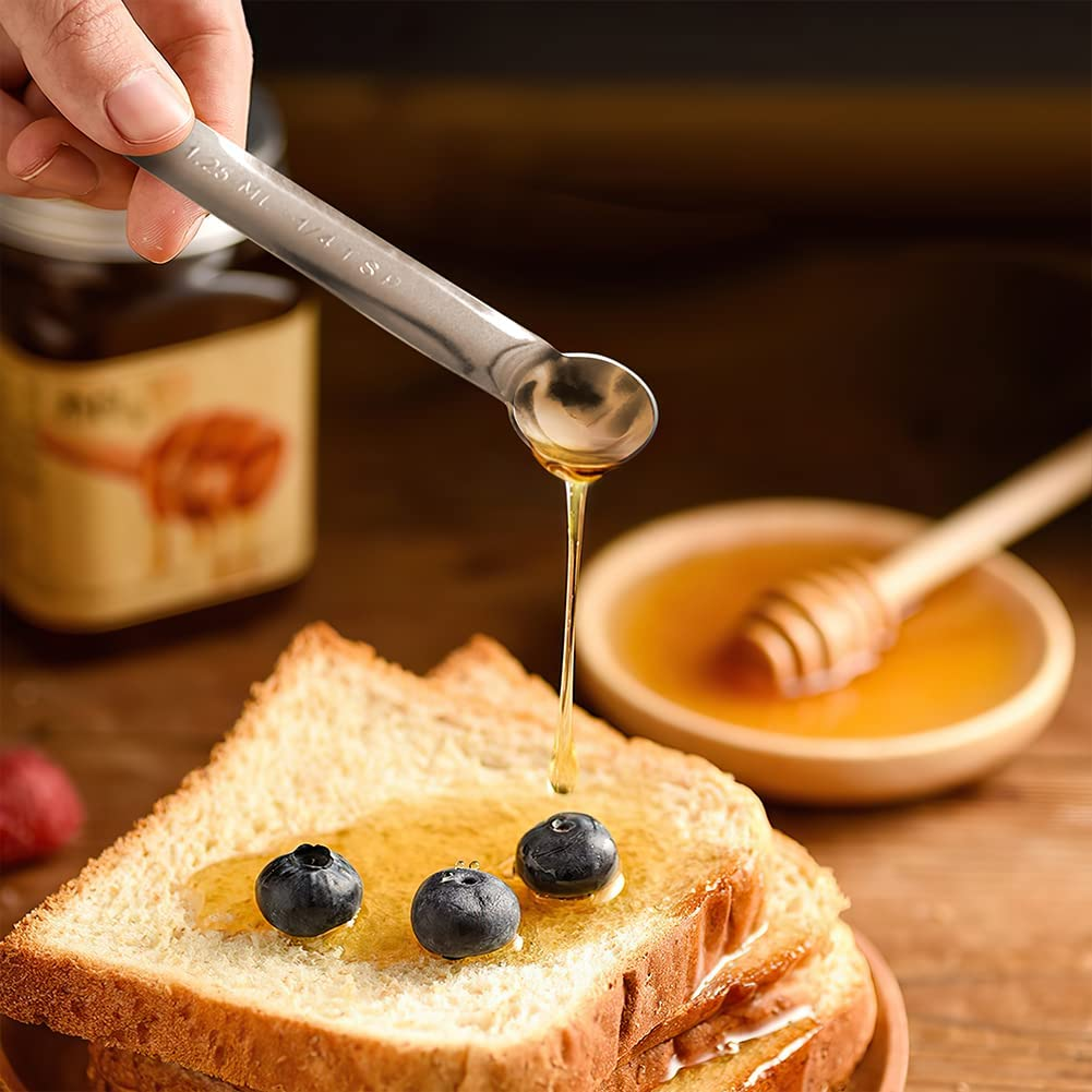 AOOSY Metal Measuring Spoon,Set of 7 Stainless Steel Measurement Spoon for Dry or Liquid,Fits in Spice Jar for Cooking and Baking,Including Leveler image number 6