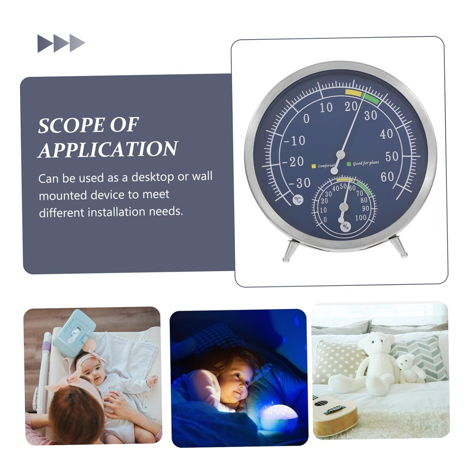 Milisten Stainless Steel Indoor Thermometer Hygrometer High Precision Analog Temperature Humidity Gauge Thermometer for Office Environmental Monitoring image number 4