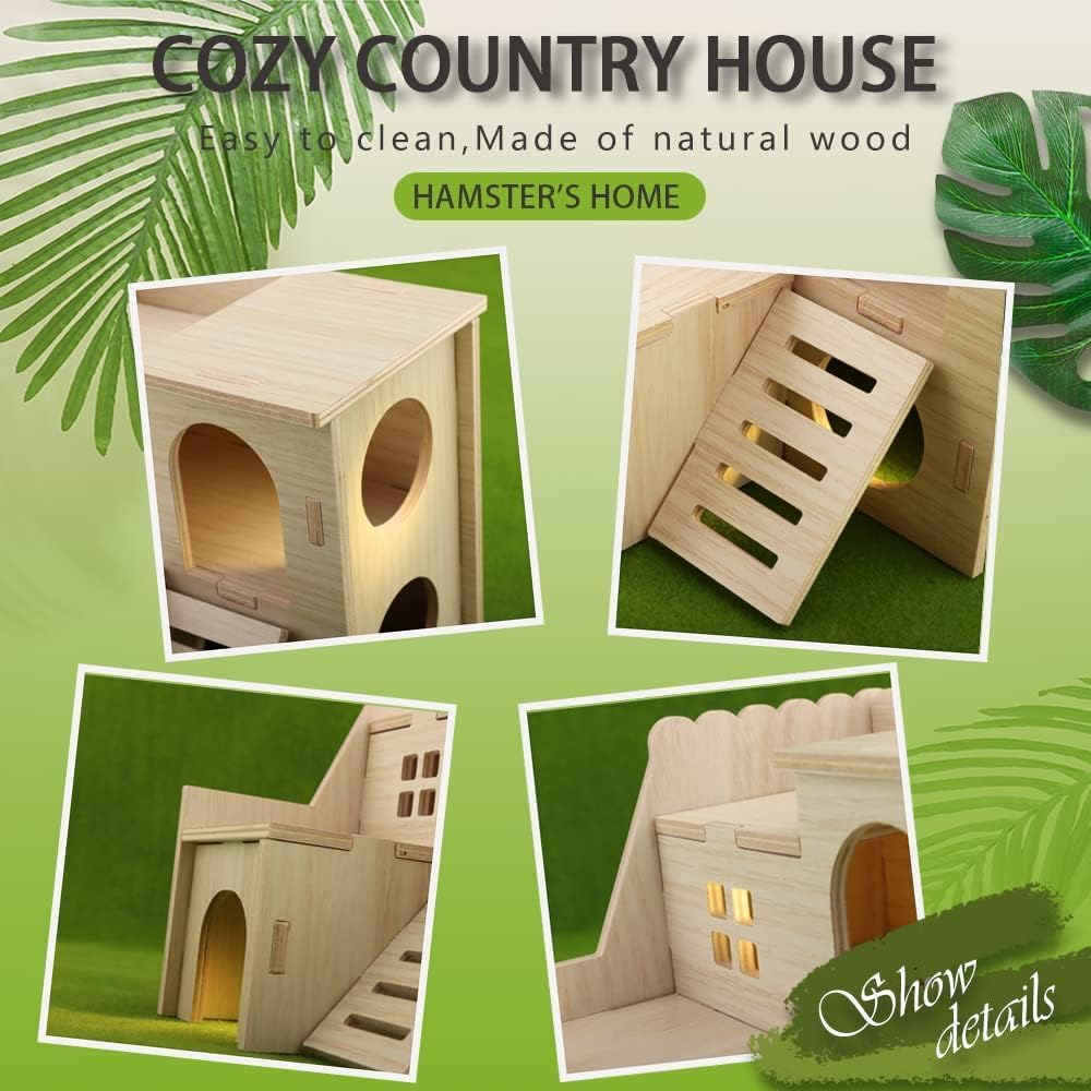APEXORIGIN Wood Hamster House - Tiny Wood Maze & Fun-Slide Double-Decker Hut for Dwarf Gerbils, Mice, Rats & Small Animals - Cute, Easy to Assemble Indoor Hamster House (Brown) image number 5