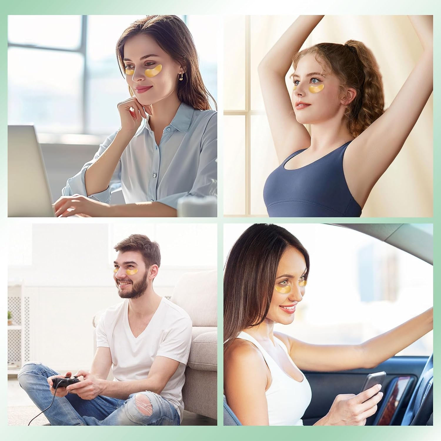 Under Eye Patches under Eye Mask for Puffy Eyes Dark Circles Bags and Wrinkles with Collagen Relieves Pressure and Reduces Wrinkles Revitalises and Refreshes Your Eye Skin(60Pcs) (Gold) - Green image number 7