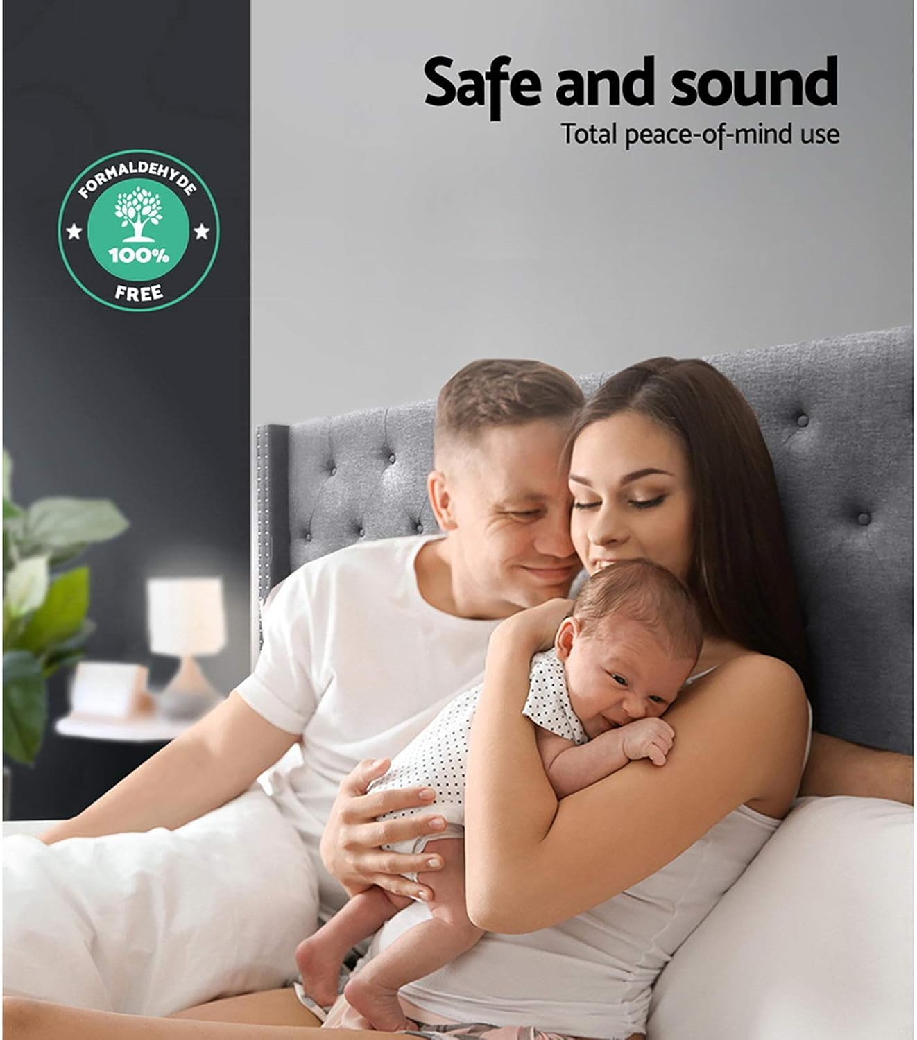 Artiss King Bed Headboard Headboards Wingback Tufted Beds Head Frame Base Upholstered with Grey Faux Linen Fabric Foam Wood, 196Cm X 120Cm X 15Cm image number 4